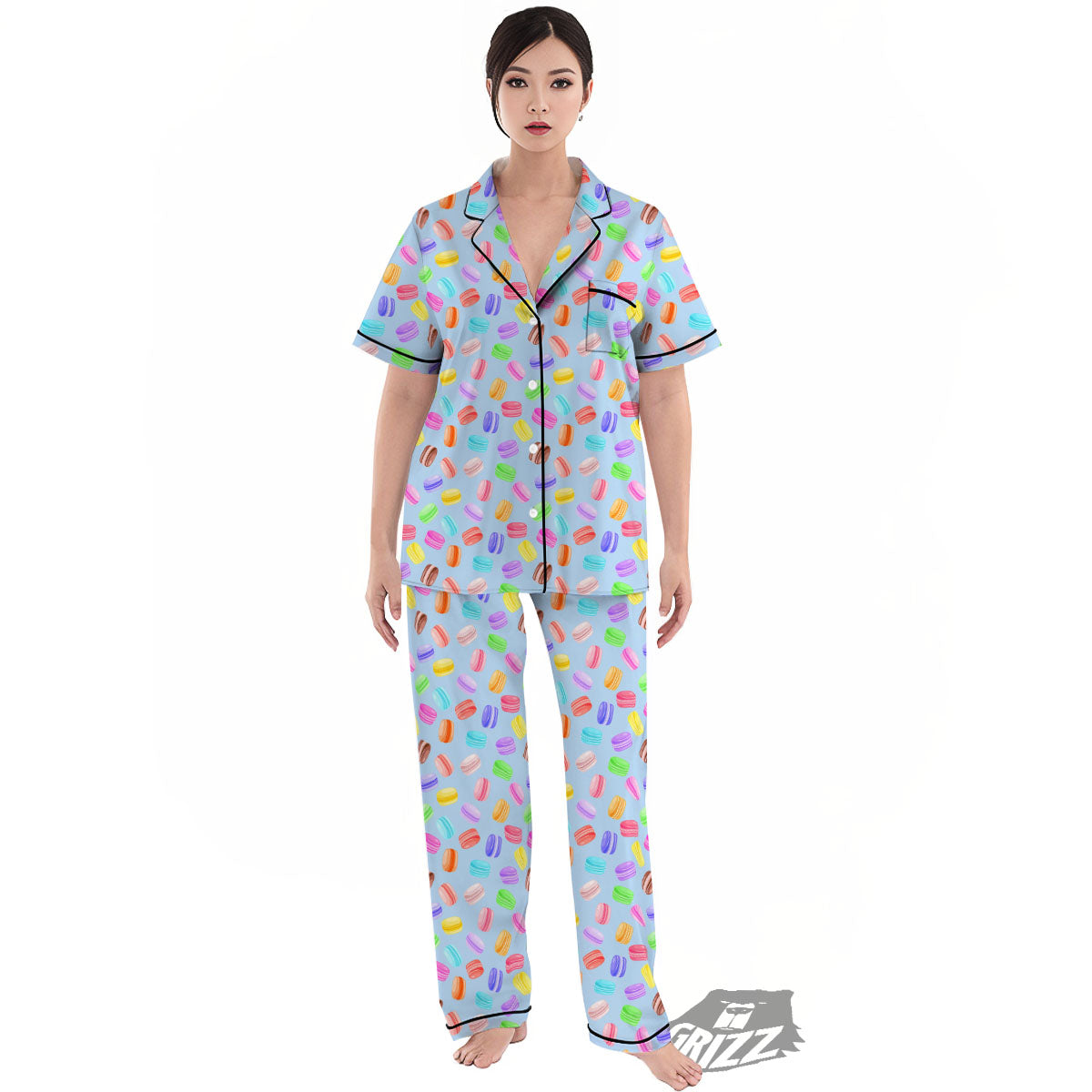 Macarons Colorful Print Pattern Women's Pajamas Set-grizzshop