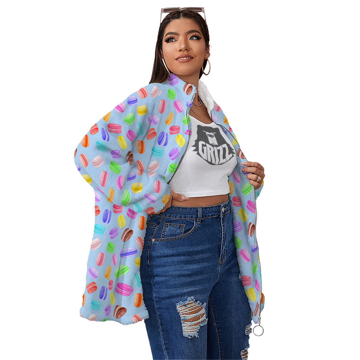 Macarons Colorful Print Pattern Women's Sherpa Jacket-grizzshop