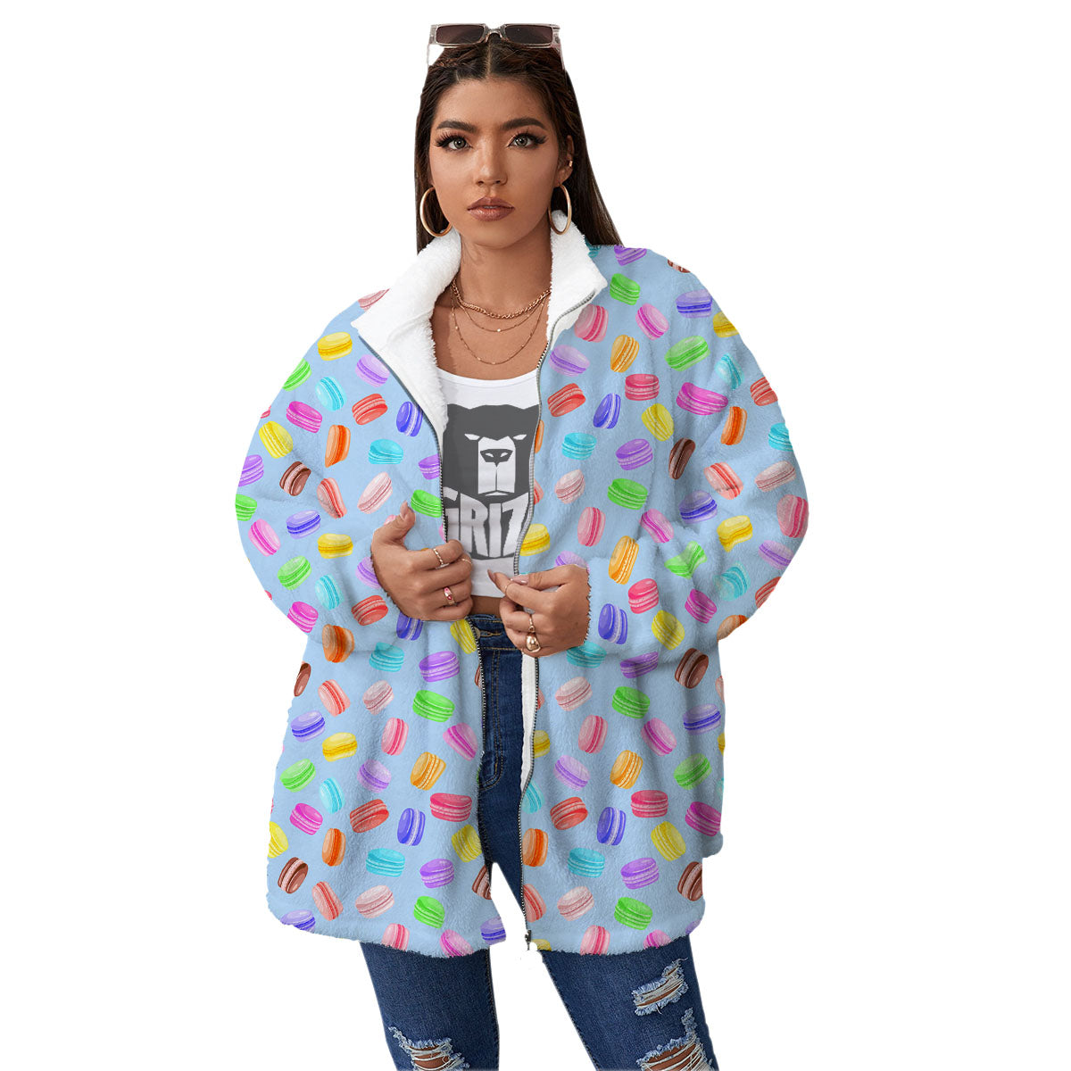 Macarons Colorful Print Pattern Women's Sherpa Jacket-grizzshop
