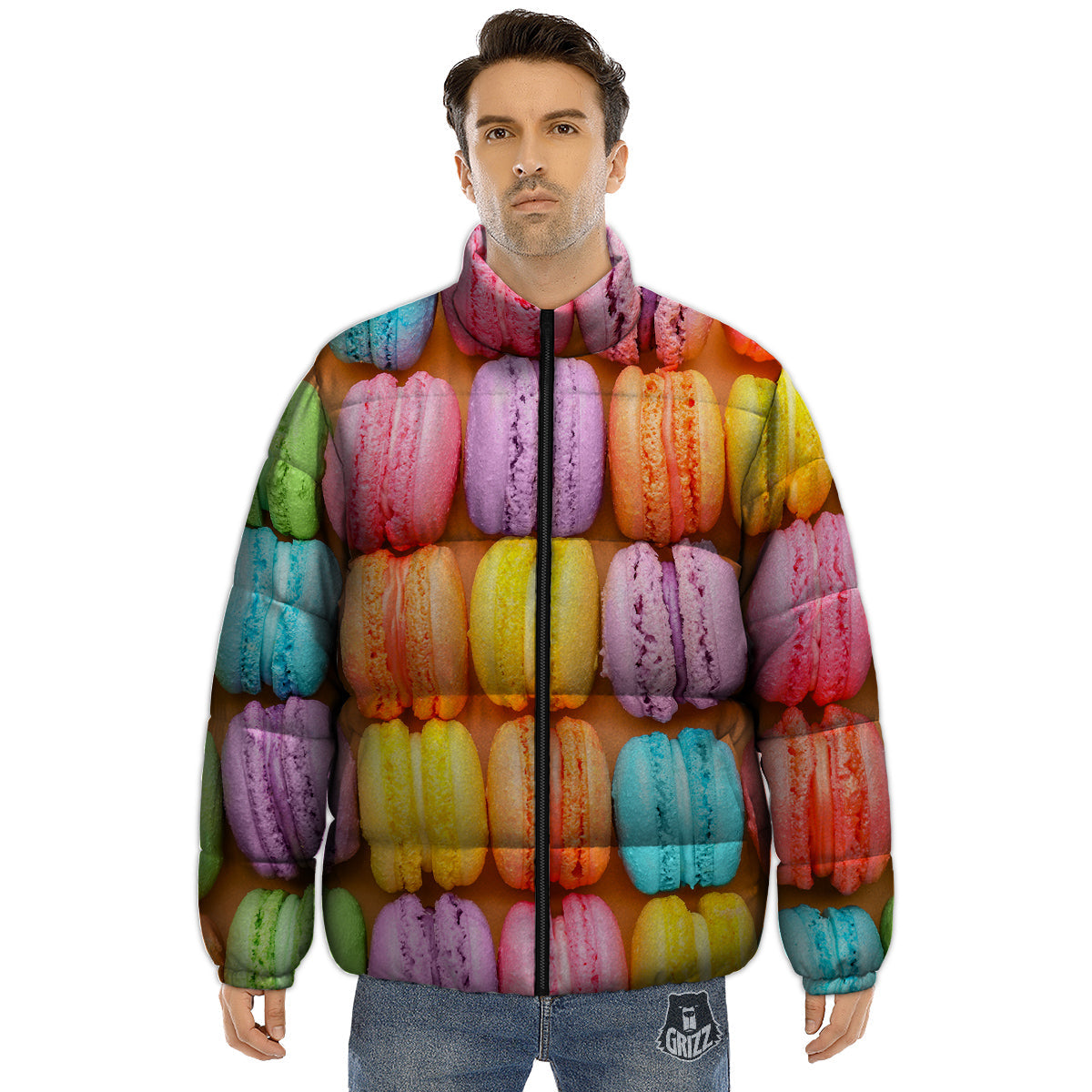 Macarons Colorful Print Puffer Jacket-grizzshop
