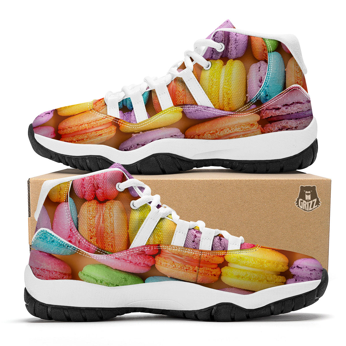 Macarons Colorful Print White Bball Shoes-grizzshop