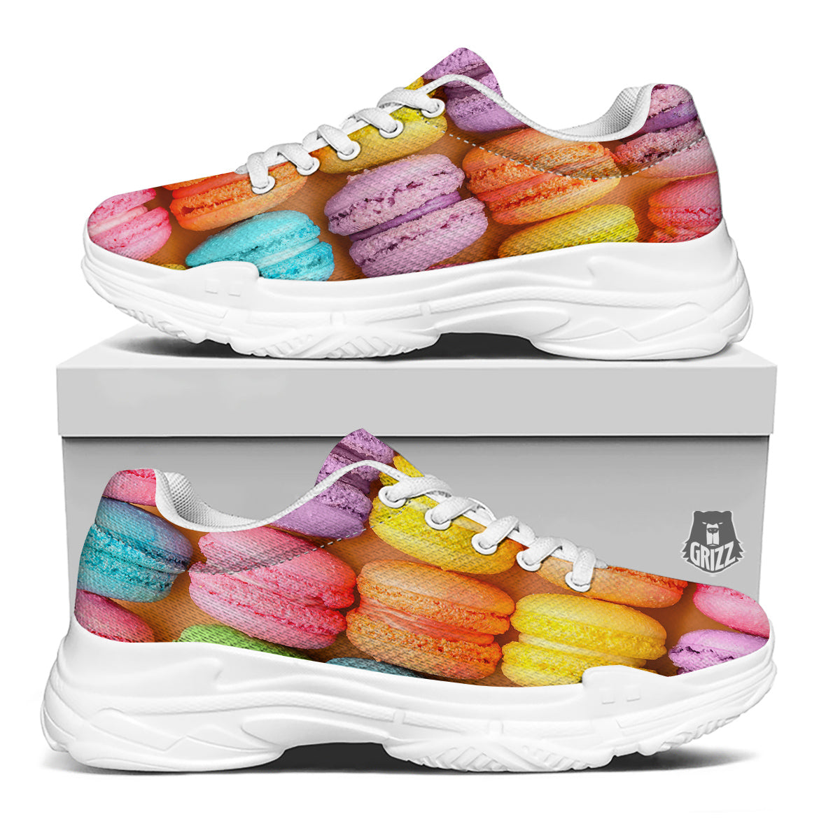 Macarons Colorful Print White Chunky Shoes-grizzshop