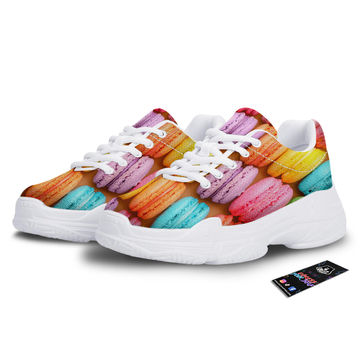 Macarons Colorful Print White Chunky Shoes-grizzshop