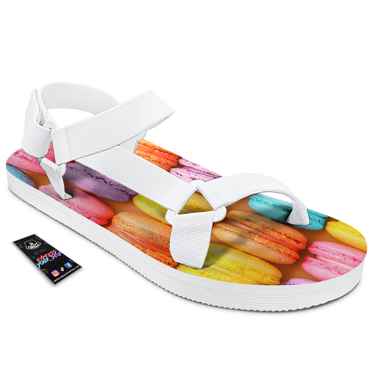 Macarons Colorful Print White Open Toe Sandals-grizzshop