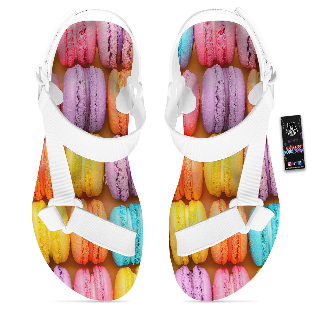 Macarons Colorful Print White Open Toe Sandals-grizzshop