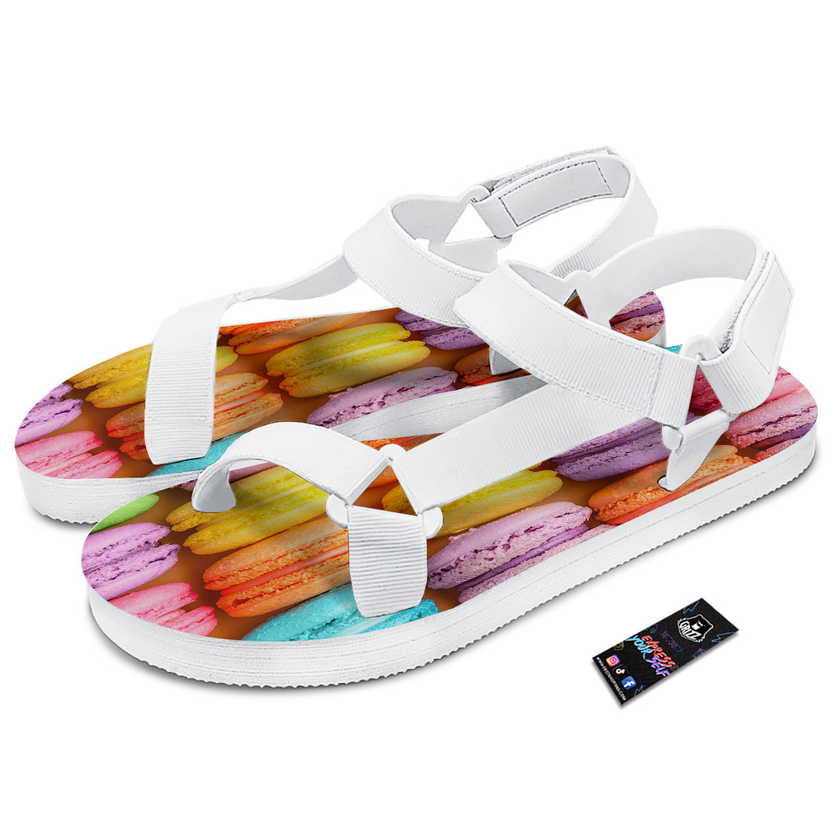 Macarons Colorful Print White Open Toe Sandals-grizzshop