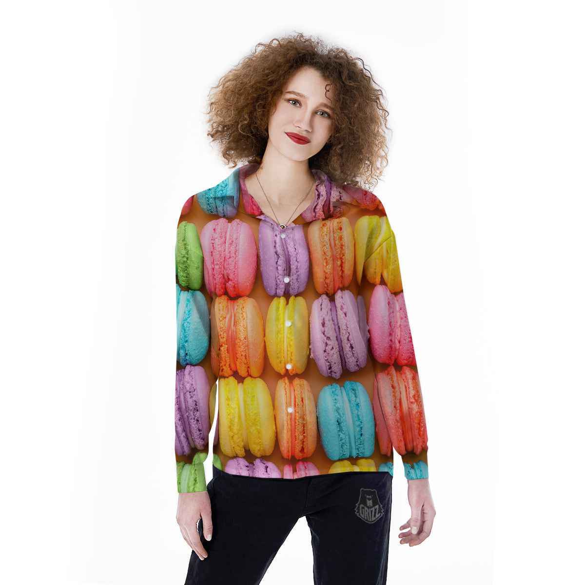 Macarons Colorful Print Women's Long Sleeve Shirts-grizzshop