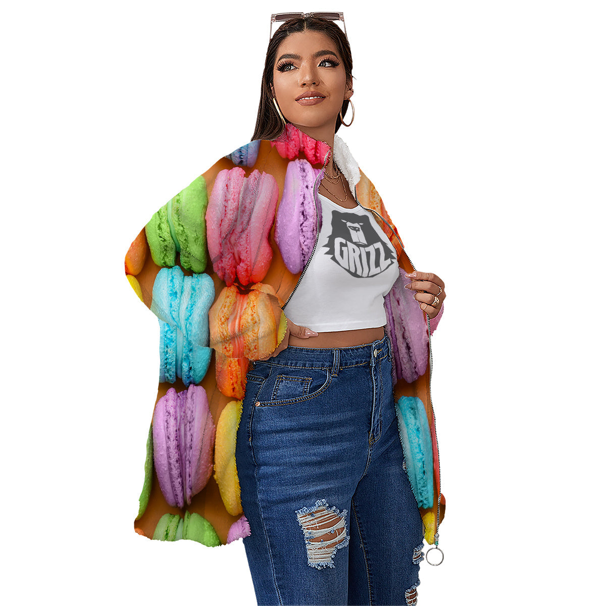 Macarons Colorful Print Women's Sherpa Jacket-grizzshop
