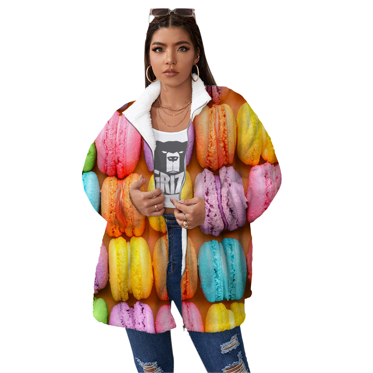 Macarons Colorful Print Women's Sherpa Jacket-grizzshop