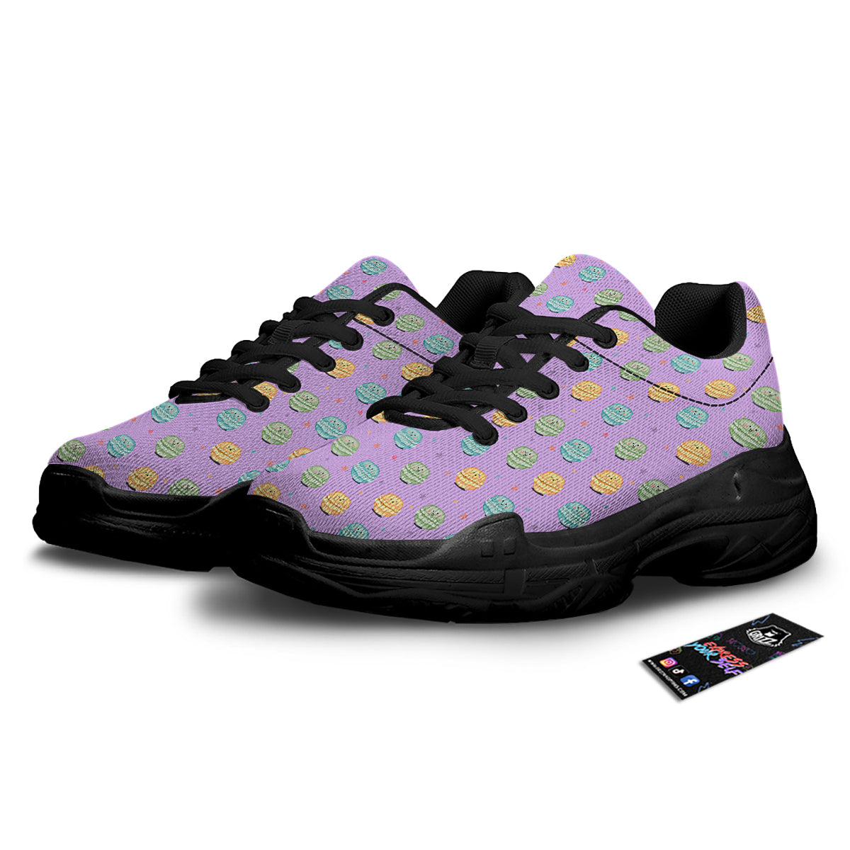 Macarons Cute Print Pattern Black Chunky Shoes-grizzshop