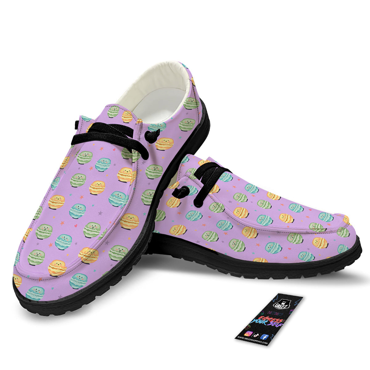 Macarons Cute Print Pattern Black Loafers-grizzshop
