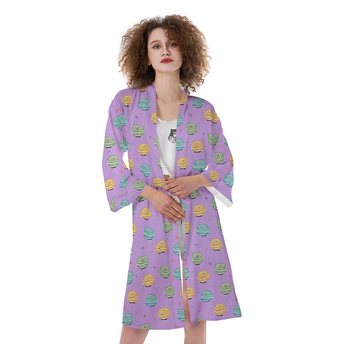 Macarons Cute Print Pattern Kimono-grizzshop