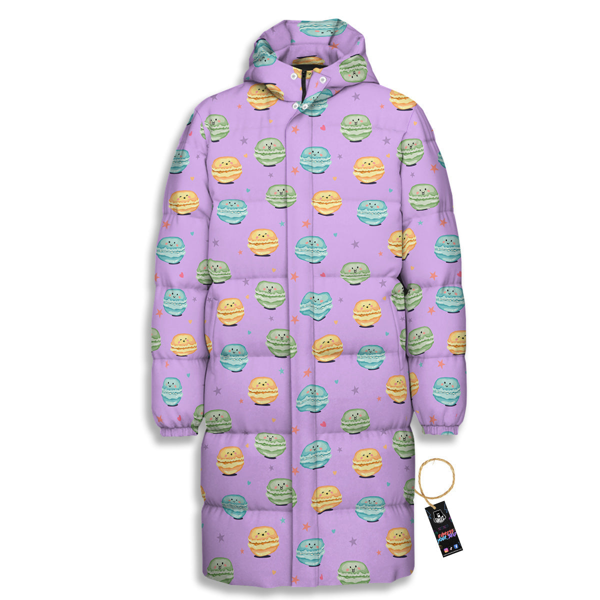 Macarons Cute Print Pattern Long Down Jacket-grizzshop