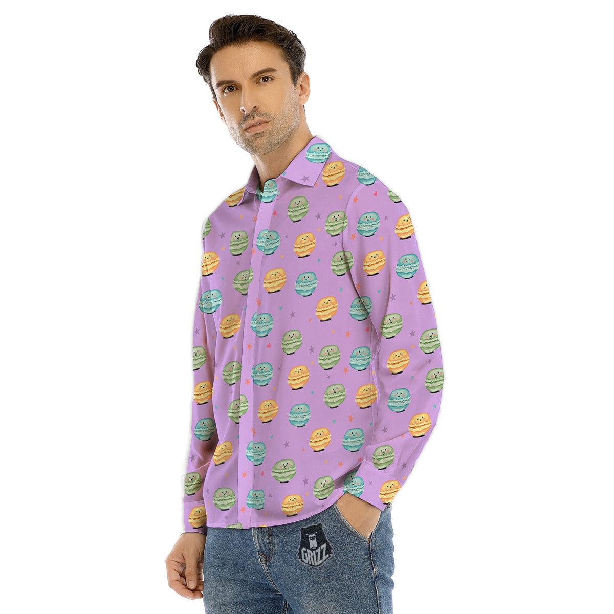 Macarons Cute Print Pattern Men's Dress Shirts-grizzshop