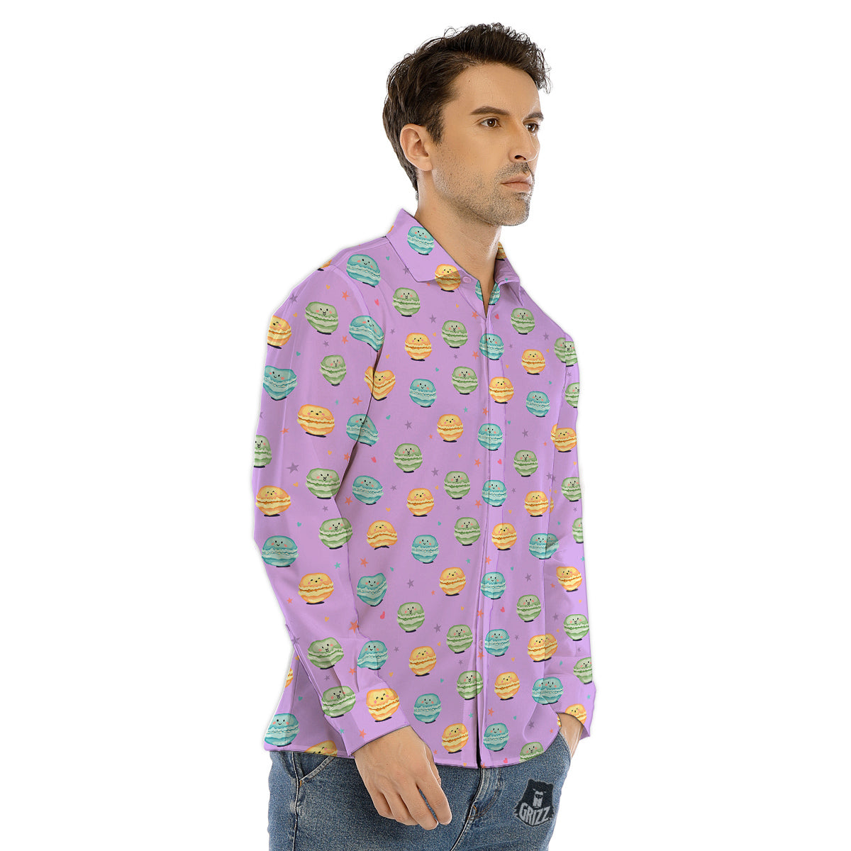 Macarons Cute Print Pattern Men's Dress Shirts-grizzshop