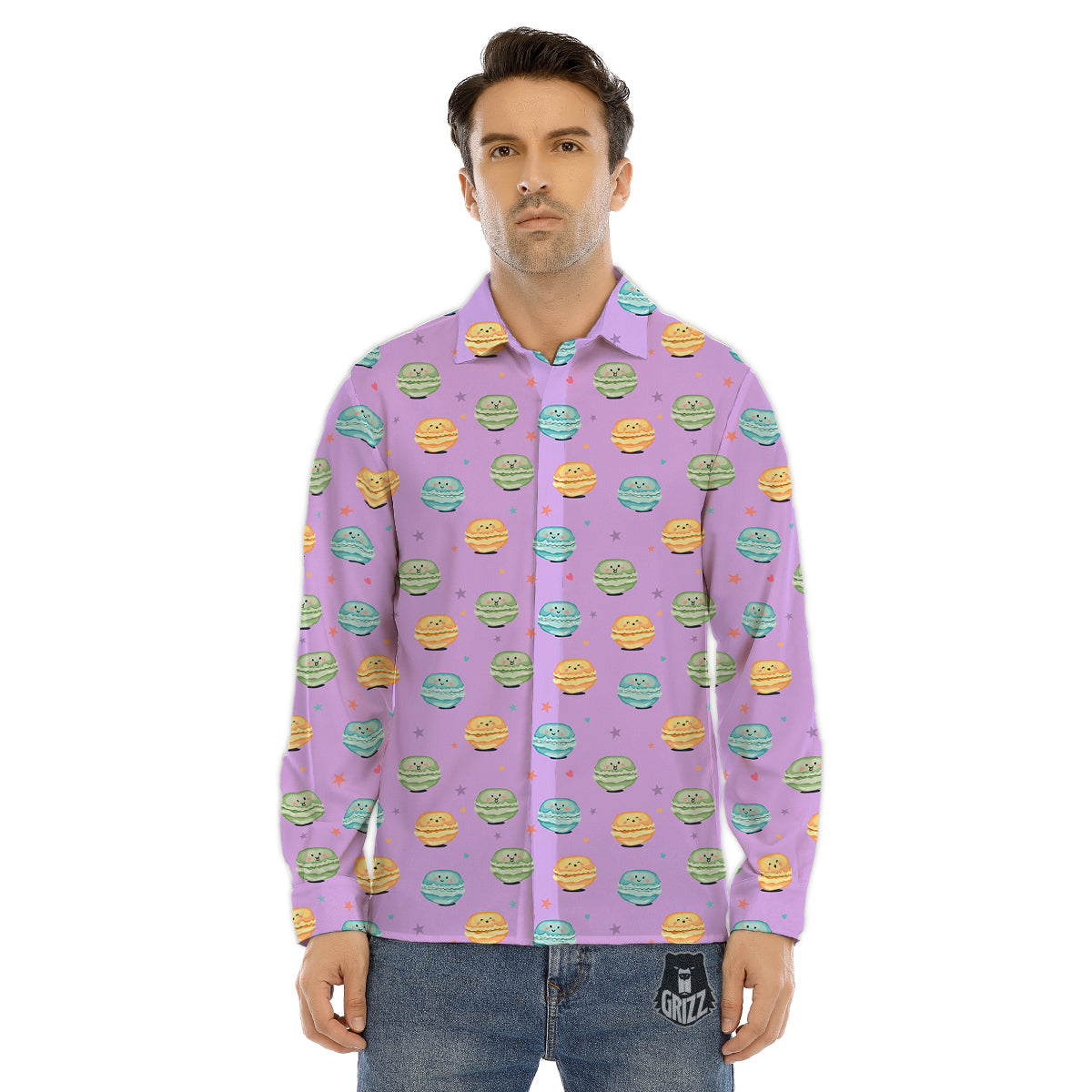 Macarons Cute Print Pattern Men's Dress Shirts-grizzshop
