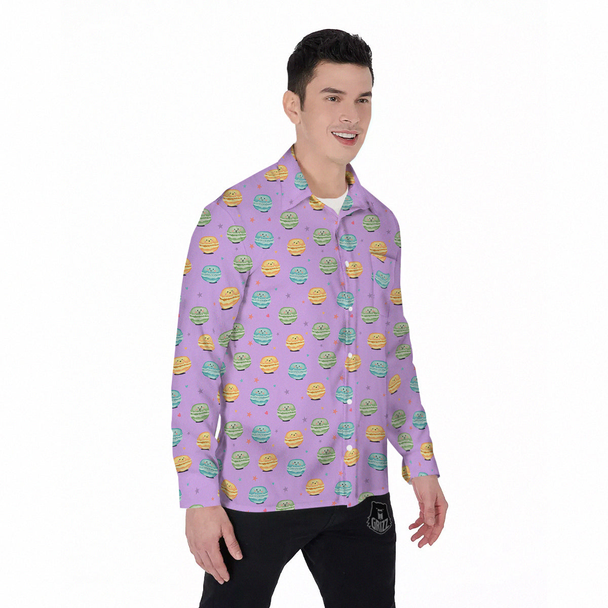 Macarons Cute Print Pattern Men's Long Sleeve Shirts-grizzshop