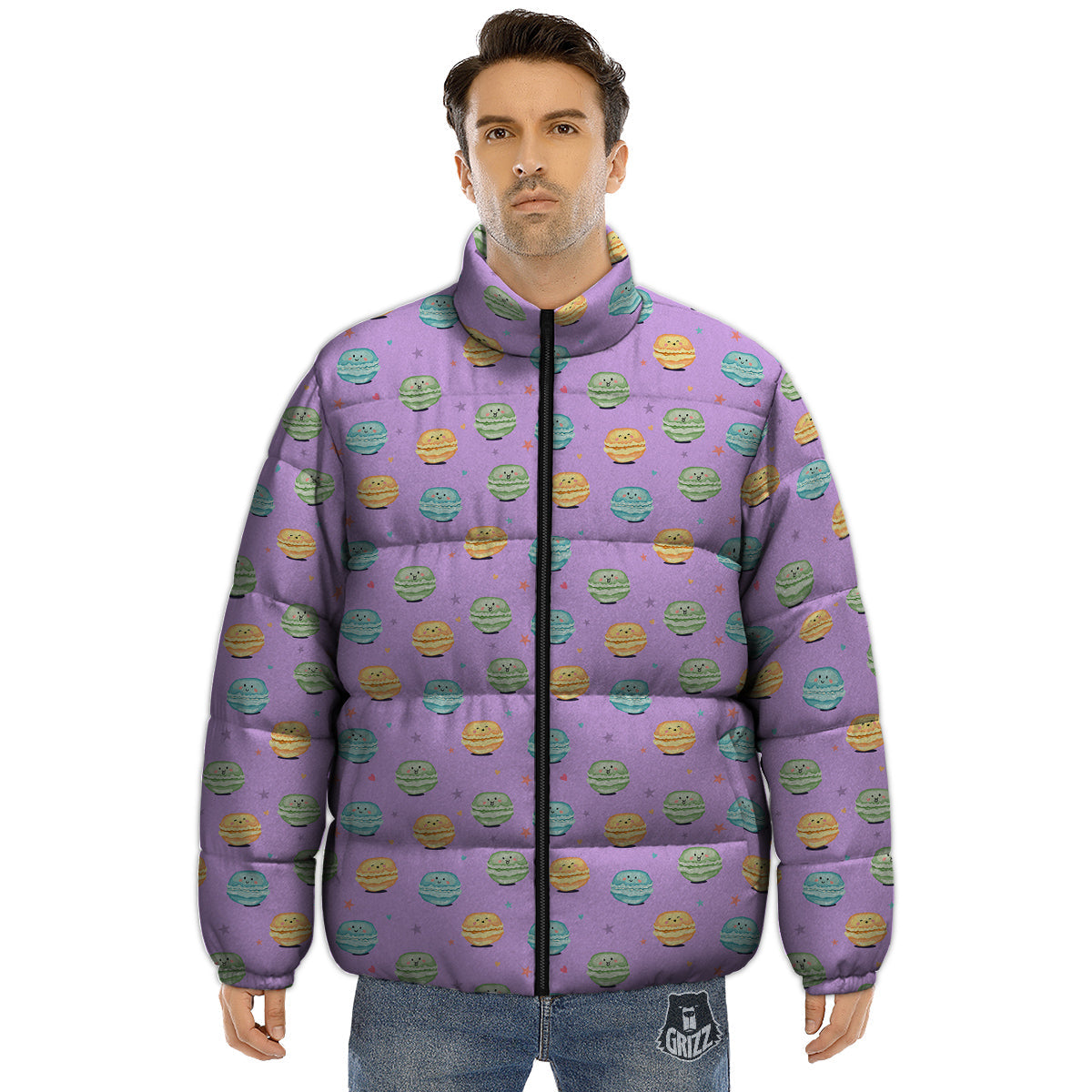 Macarons Cute Print Pattern Puffer Jacket-grizzshop