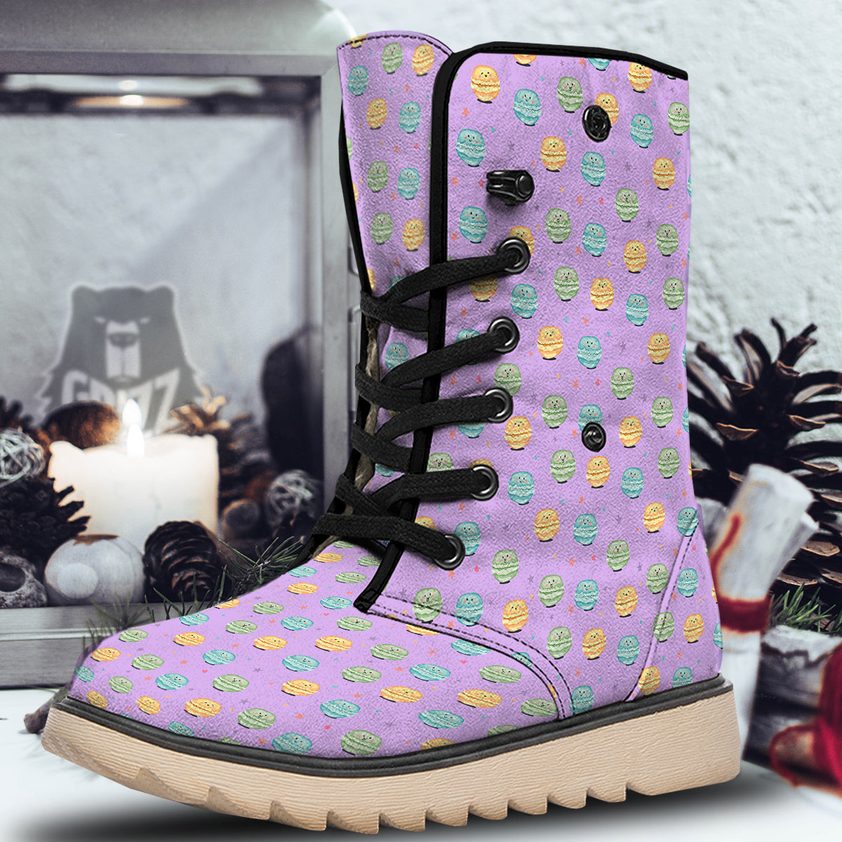 Macarons Cute Print Pattern Snow Boots-grizzshop