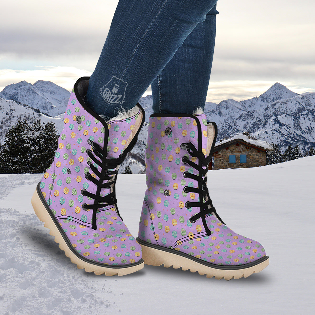 Macarons Cute Print Pattern Snow Boots-grizzshop