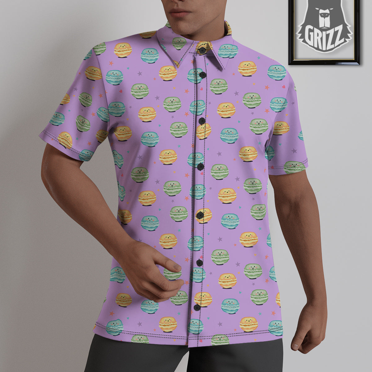 Macarons Cute Print Pattern Untucked Shirts-grizzshop