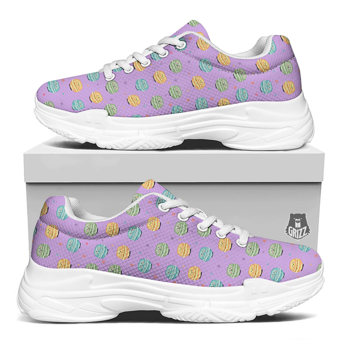 Macarons Cute Print Pattern White Chunky Shoes-grizzshop