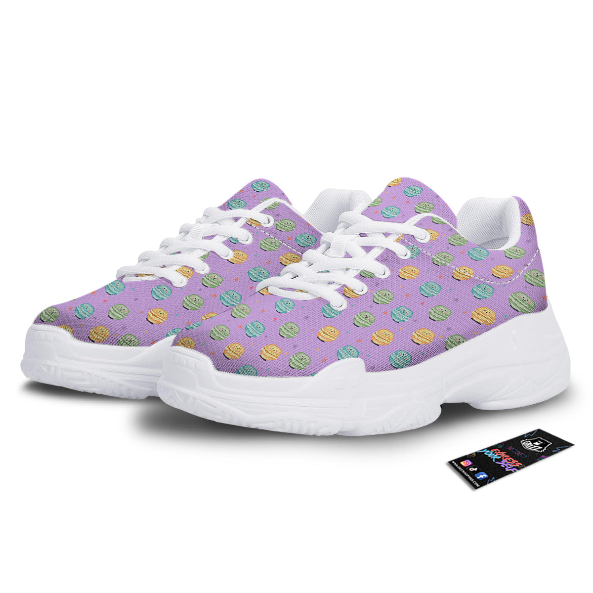 Macarons Cute Print Pattern White Chunky Shoes-grizzshop