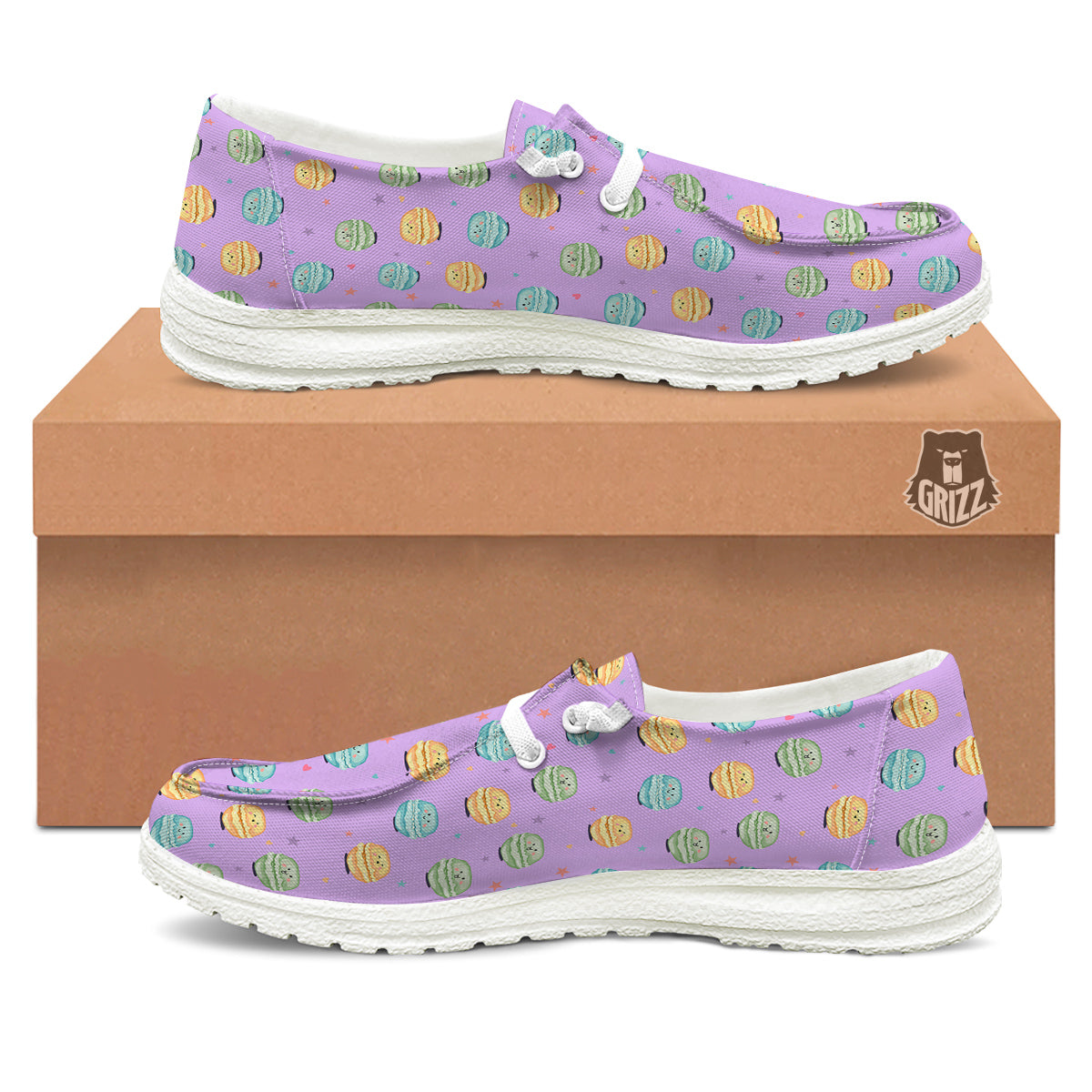 Macarons Cute Print Pattern White Loafers-grizzshop