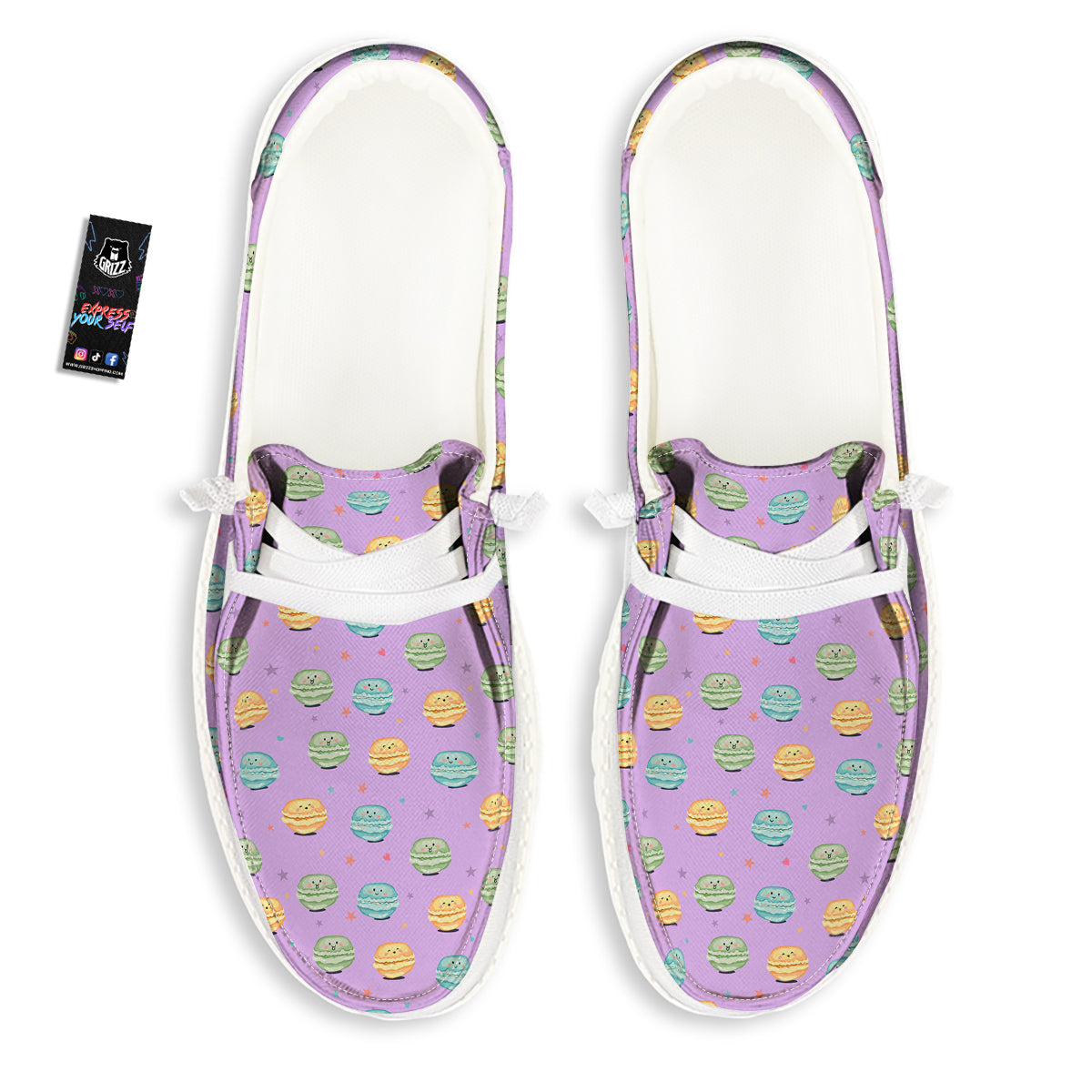 Macarons Cute Print Pattern White Loafers-grizzshop