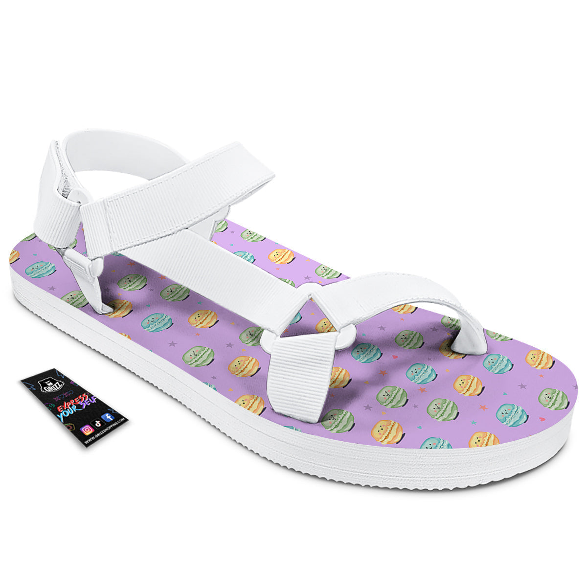 Macarons Cute Print Pattern White Open Toe Sandals-grizzshop