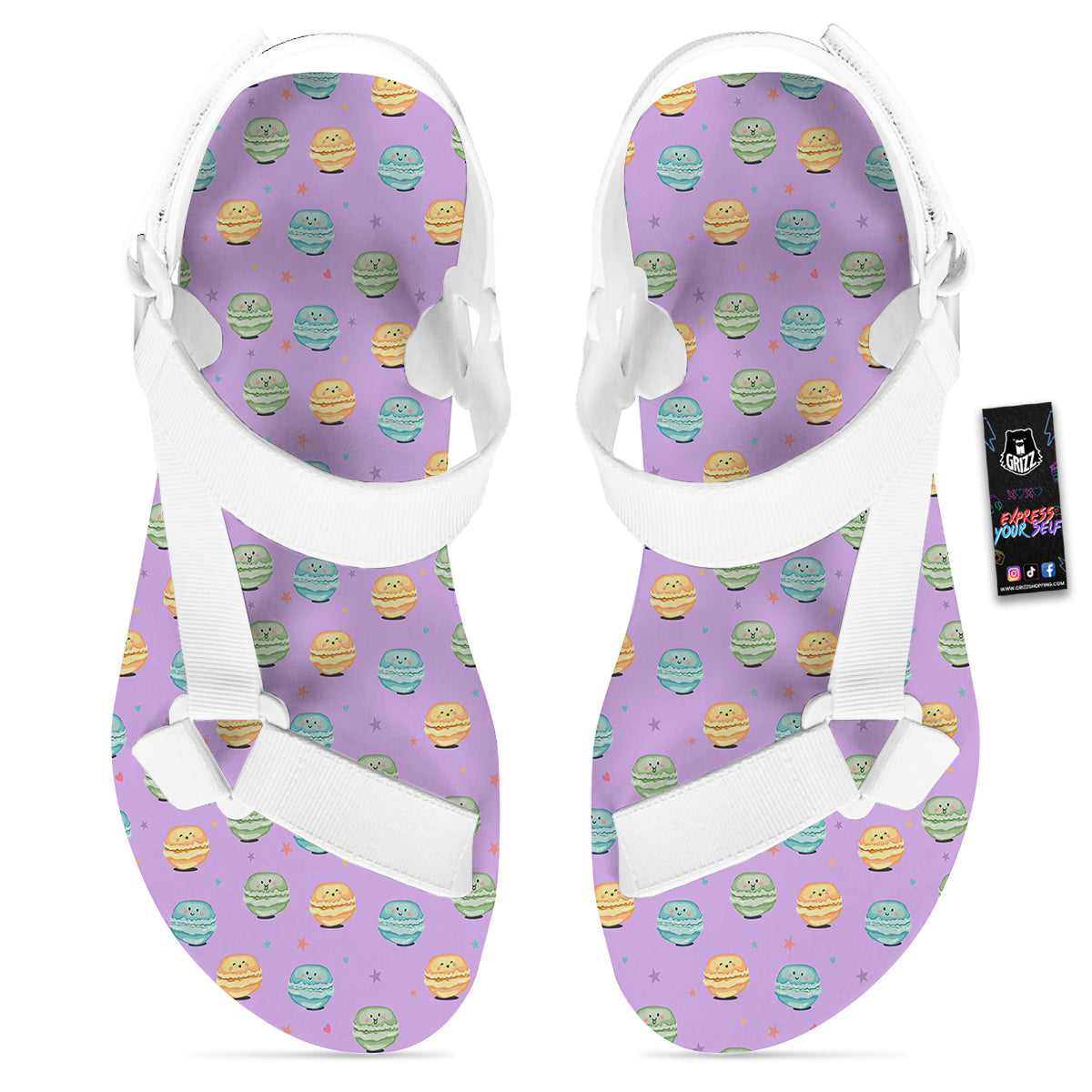 Macarons Cute Print Pattern White Open Toe Sandals-grizzshop