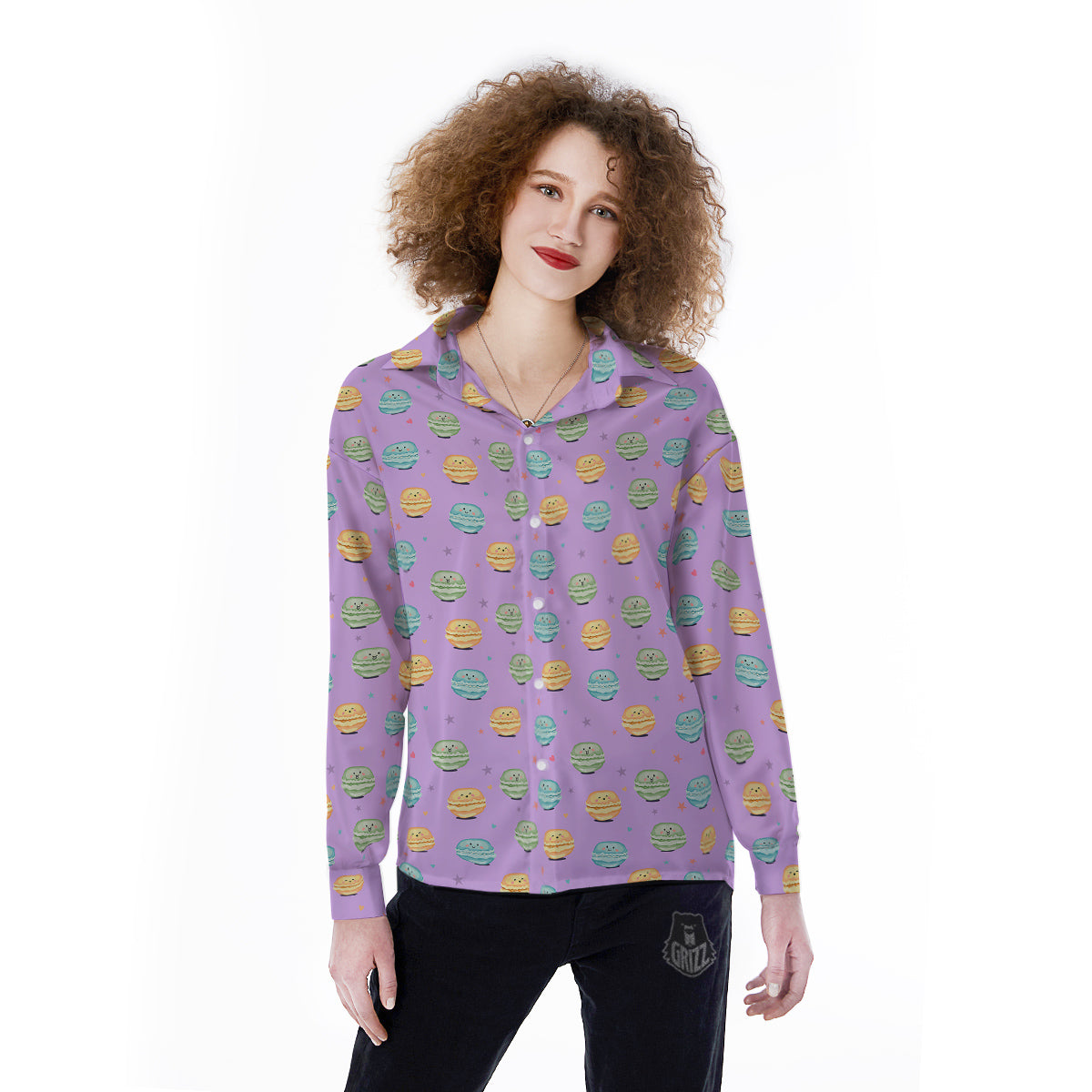 Macarons Cute Print Pattern Women's Long Sleeve Shirts-grizzshop