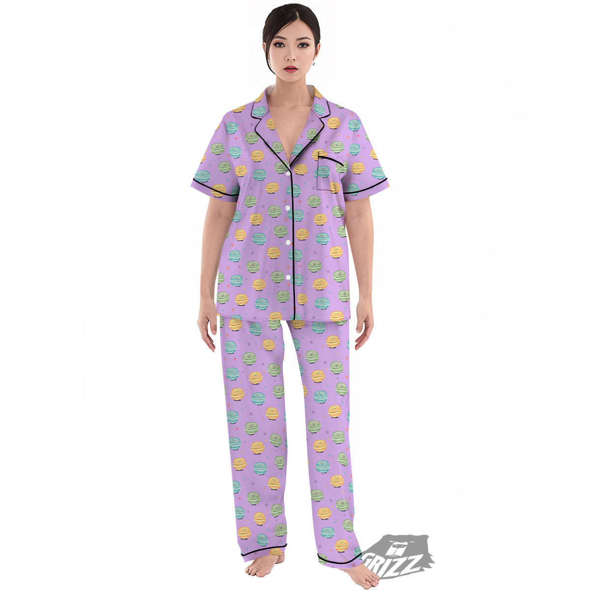 Macarons Cute Print Pattern Women's Pajamas Set-grizzshop