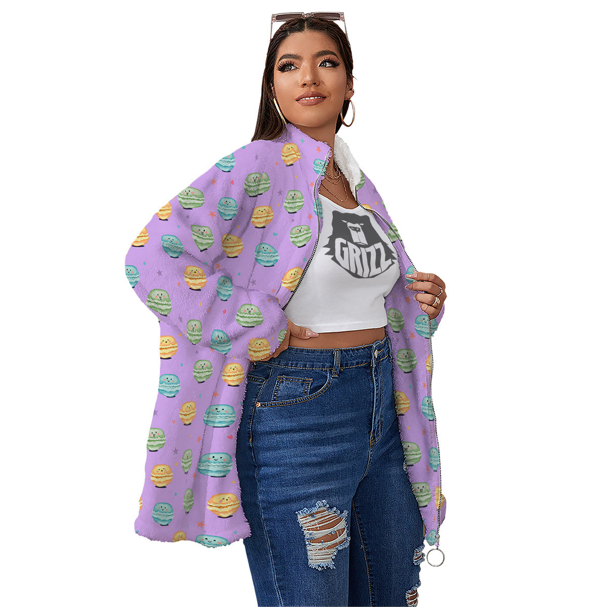 Macarons Cute Print Pattern Women's Sherpa Jacket-grizzshop