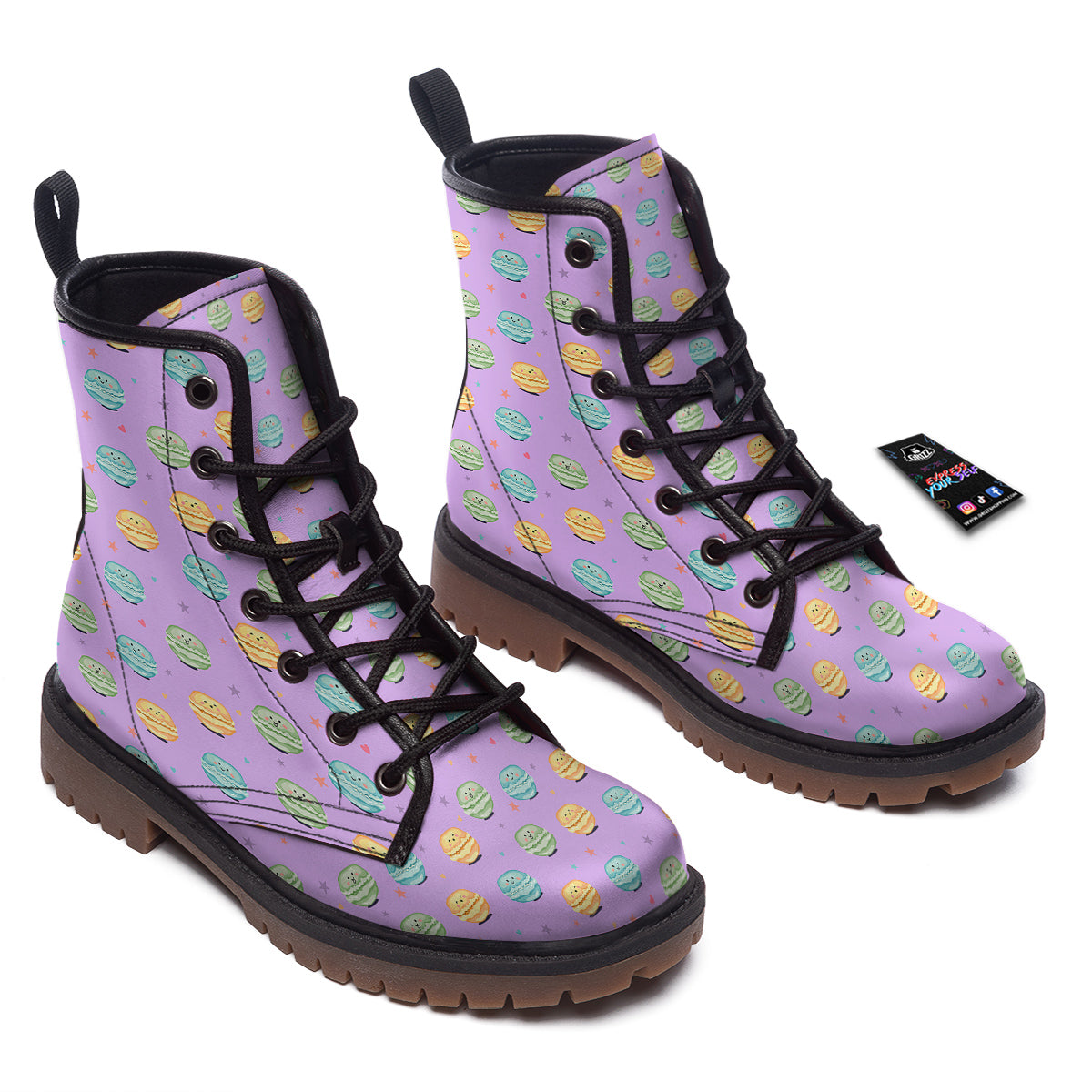 Macarons Cute Print Pattern Work Boots-grizzshop