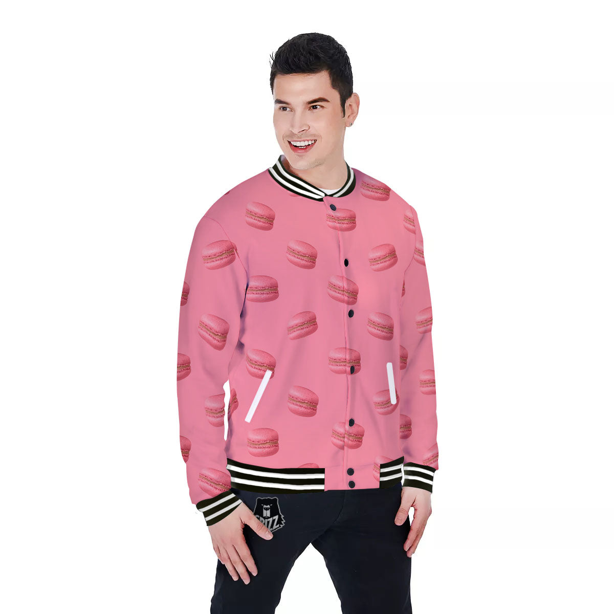 Macarons Pink Print Pattern Baseball Jacket-grizzshop