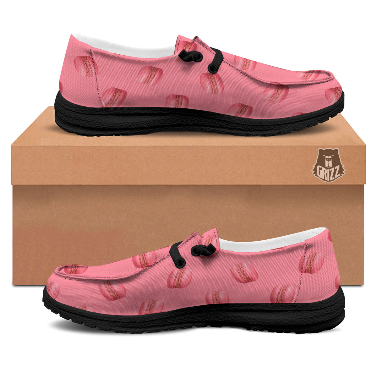 Macarons Pink Print Pattern Black Loafers-grizzshop