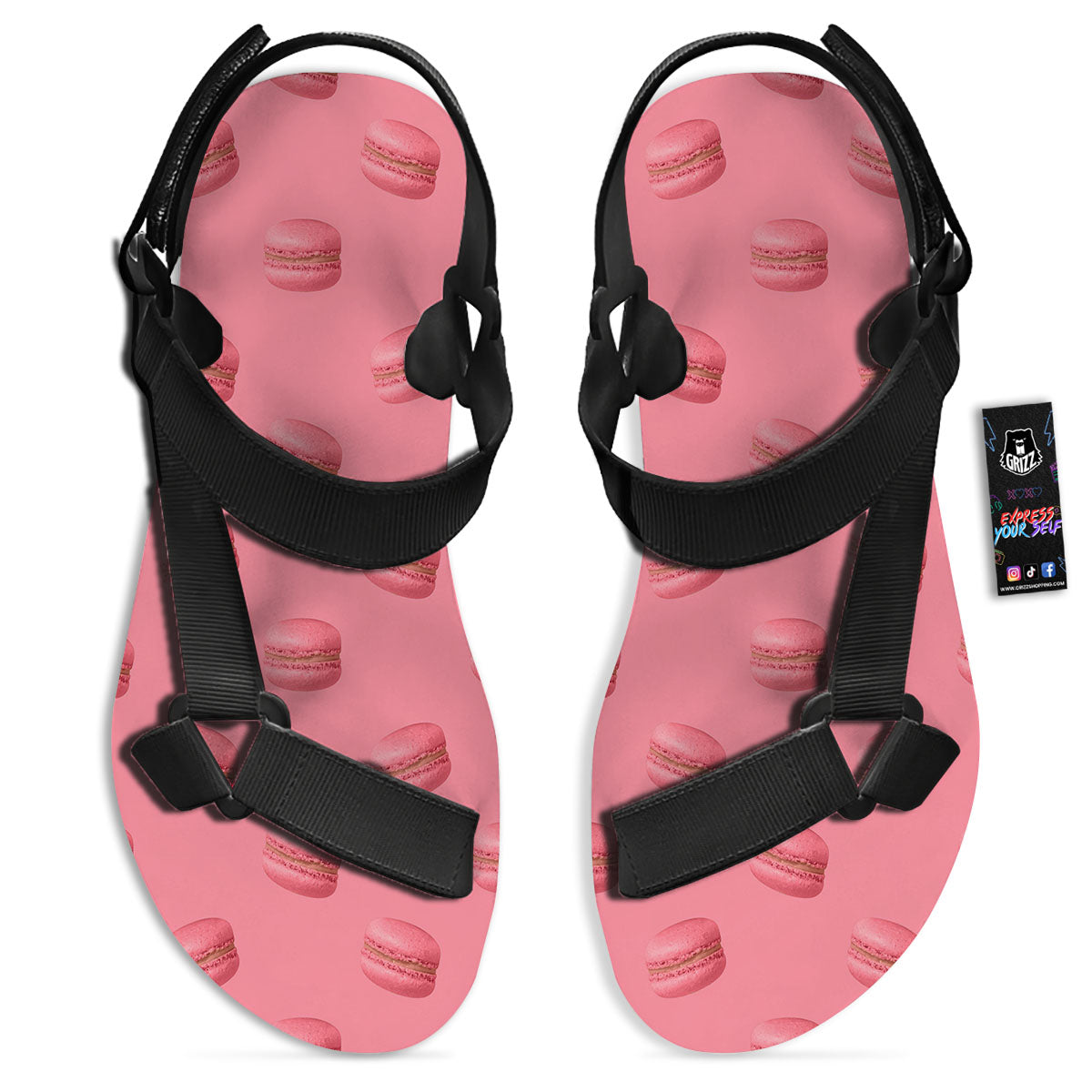 Macarons Pink Print Pattern Black Open Toe Sandals-grizzshop