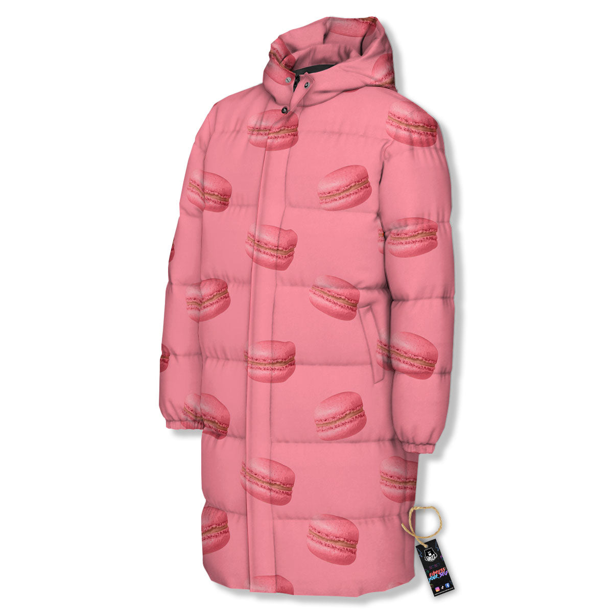 Macarons Pink Print Pattern Long Down Jacket-grizzshop