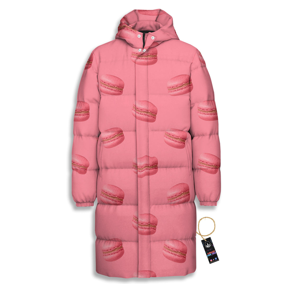 Macarons Pink Print Pattern Long Down Jacket-grizzshop