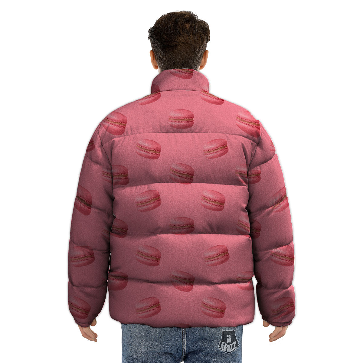 Macarons Pink Print Pattern Puffer Jacket-grizzshop