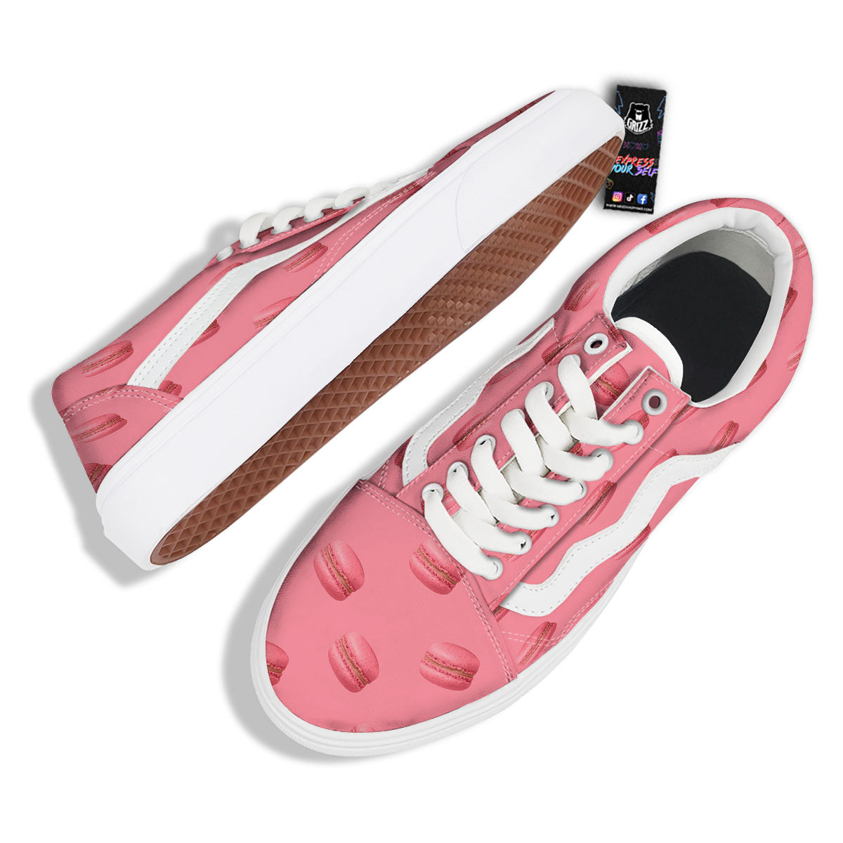 Macarons Pink Print Pattern Skate Shoes-grizzshop