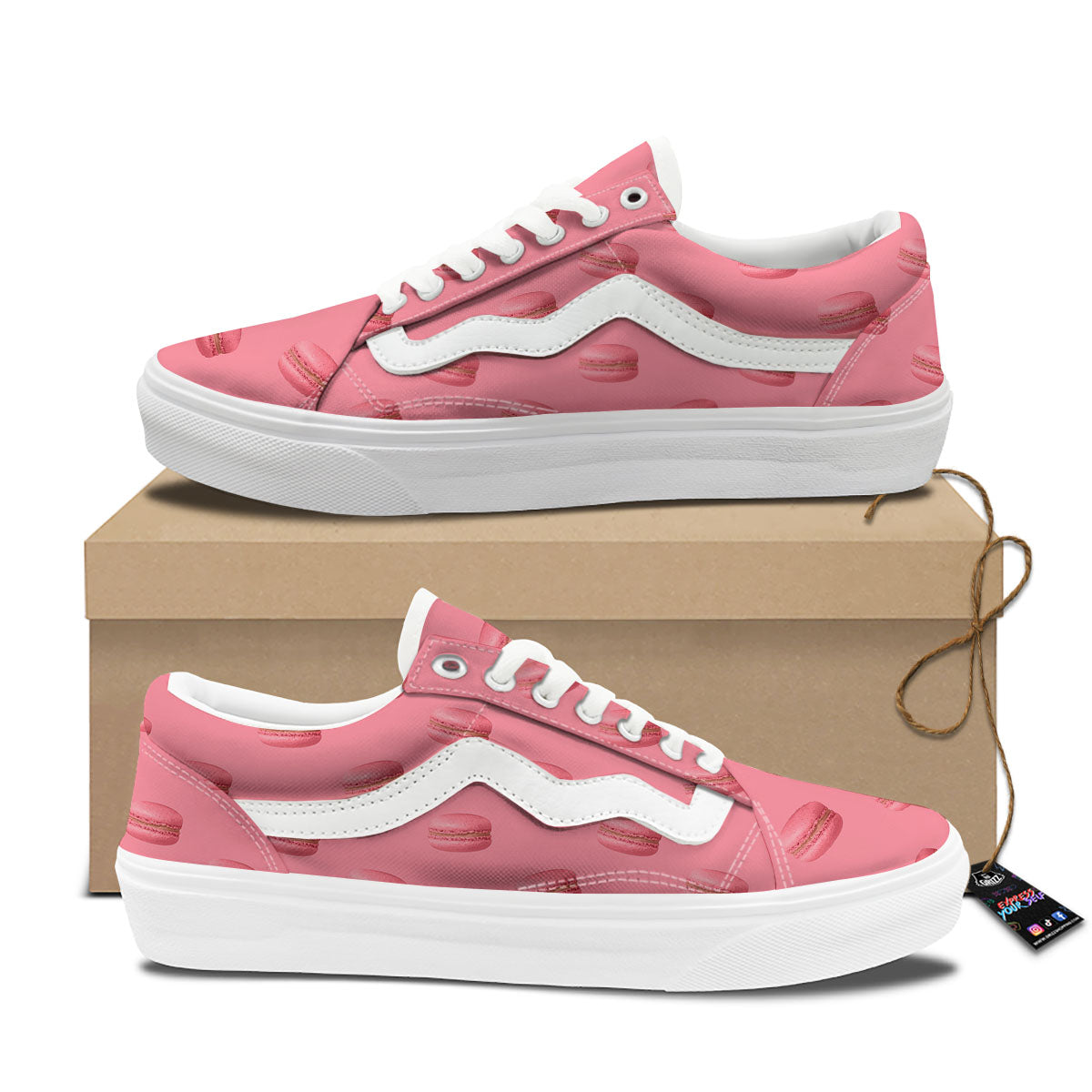 Macarons Pink Print Pattern Skate Shoes-grizzshop