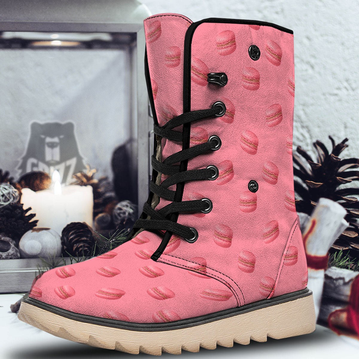 Macarons Pink Print Pattern Snow Boots-grizzshop