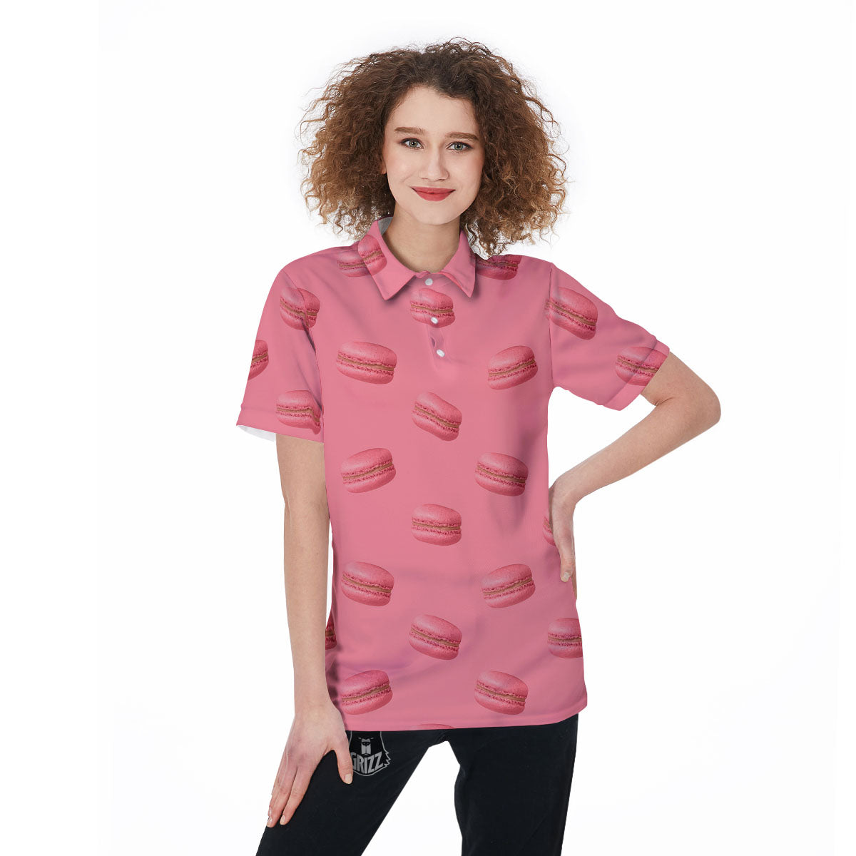 Macarons Pink Print Pattern Women's Golf Shirts-grizzshop