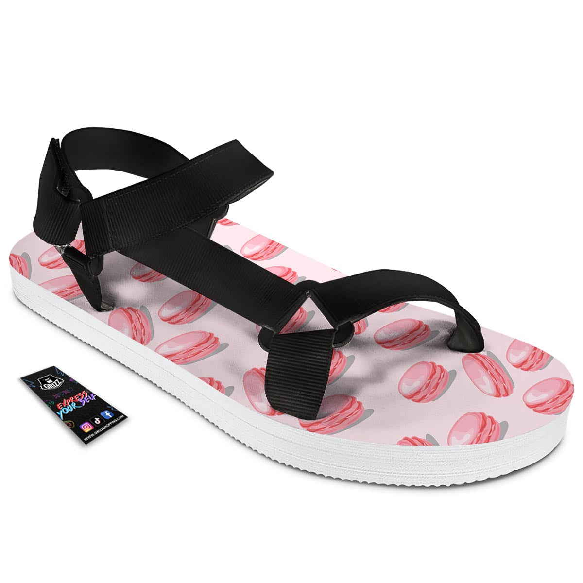 Macarons Sweet Print Pattern Black Open Toe Sandals-grizzshop