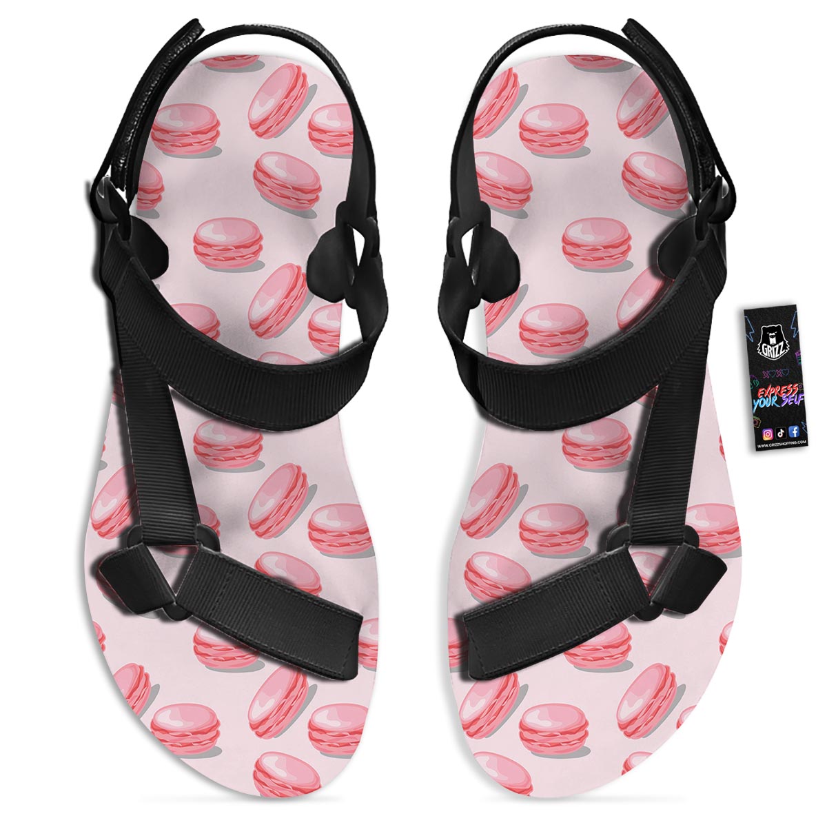 Macarons Sweet Print Pattern Black Open Toe Sandals-grizzshop
