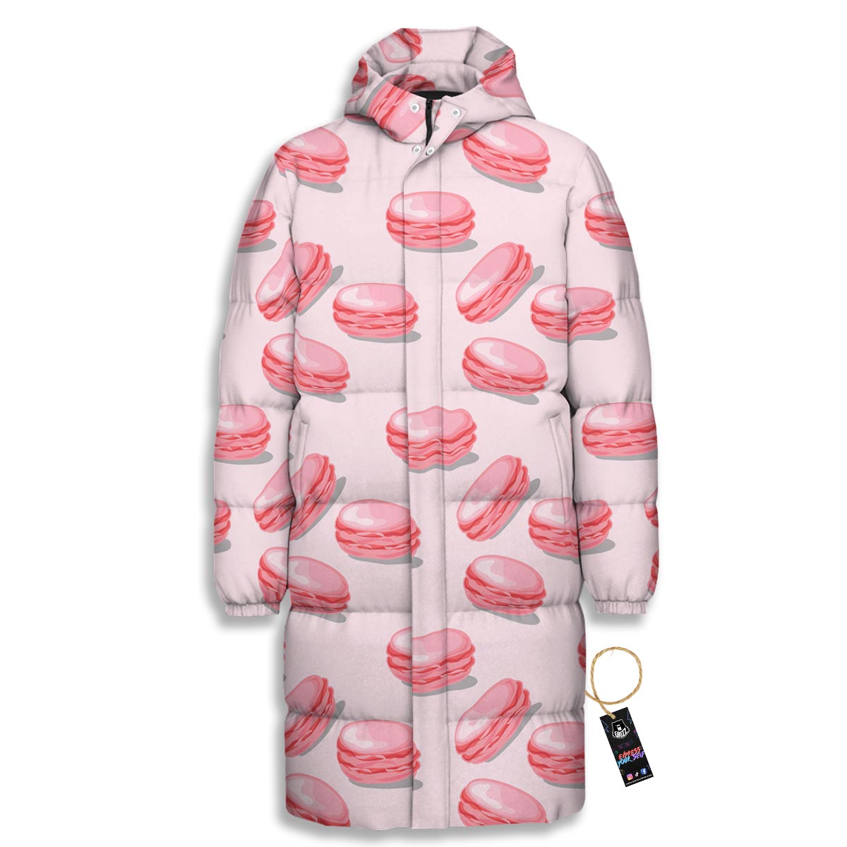 Macarons Sweet Print Pattern Long Down Jacket-grizzshop