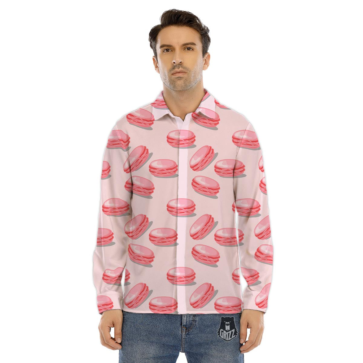 Macarons Sweet Print Pattern Men's Dress Shirts-grizzshop