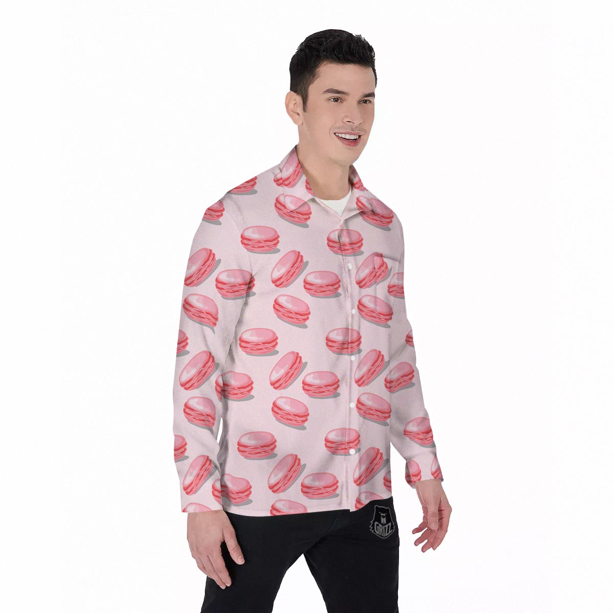 Macarons Sweet Print Pattern Men's Long Sleeve Shirts-grizzshop